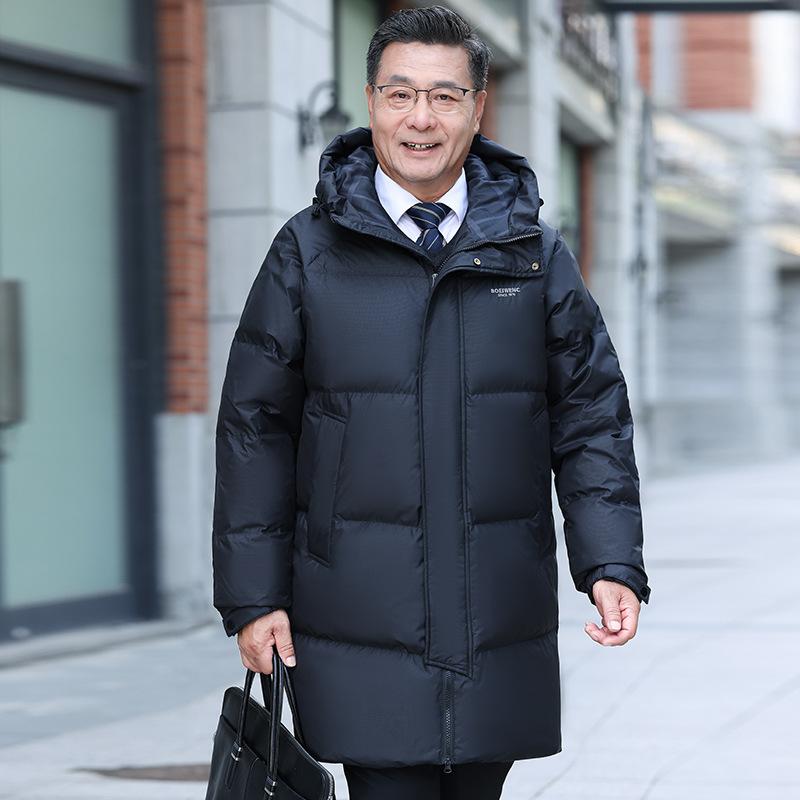 

Новая белая утиная пуховая куртка для мужчин среднего и пожилого возраста с капюшоном, средняя и длинная 3XL чёрный