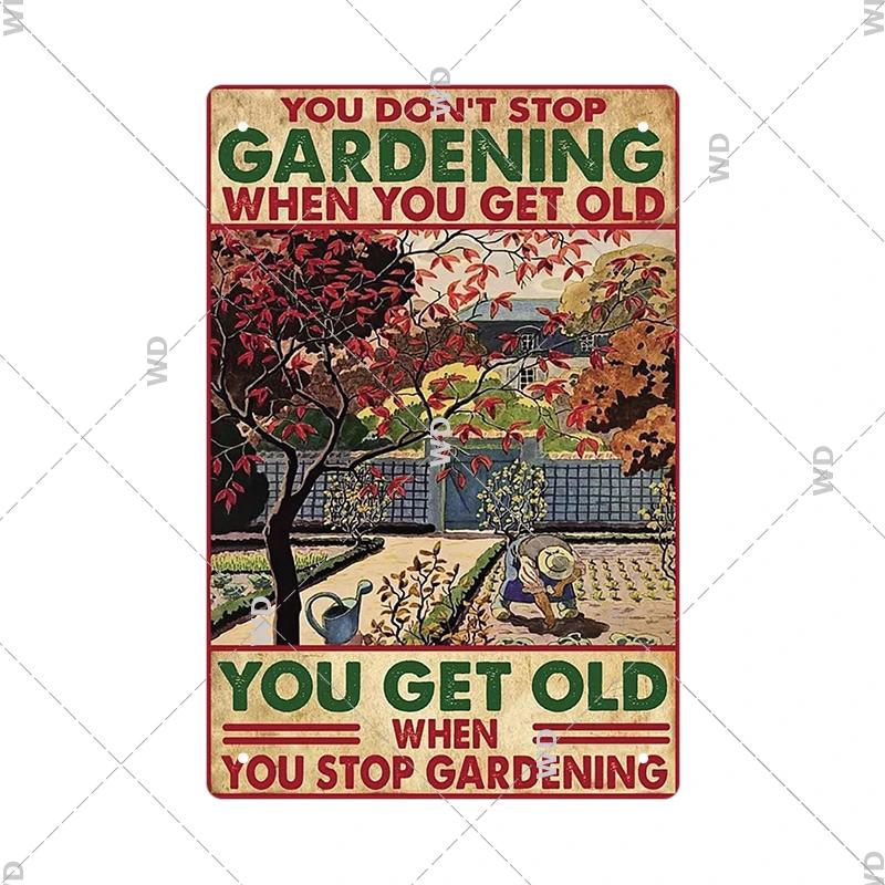 Tin Sign Garden Hoeing Aint Easy Flower Plant Sign Decor Funny Slogans Born with Plants Retro Look Metal Poster FarmhouseSign