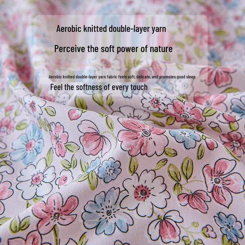Elegant High-Weight Knit Cotton Floral Four-Piece Bedding Set – Skin-Friendly, Available In Single/Double Sizes.