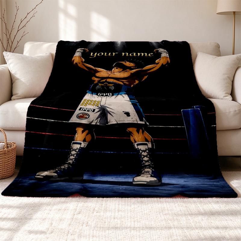 Hajime no Ippo Customizable name outdoor blanket soft cozy and warm Multi-purpose office blanket outdoor camping and travel blanket all