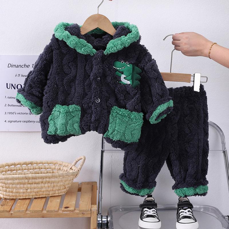 Dětské pyžamo Dívčí Coral Fleece Zahuštěný Chlapecký Facecloth Podzimní a Zimní Dětské Dívčí Domácí oblečení Zimní oblek