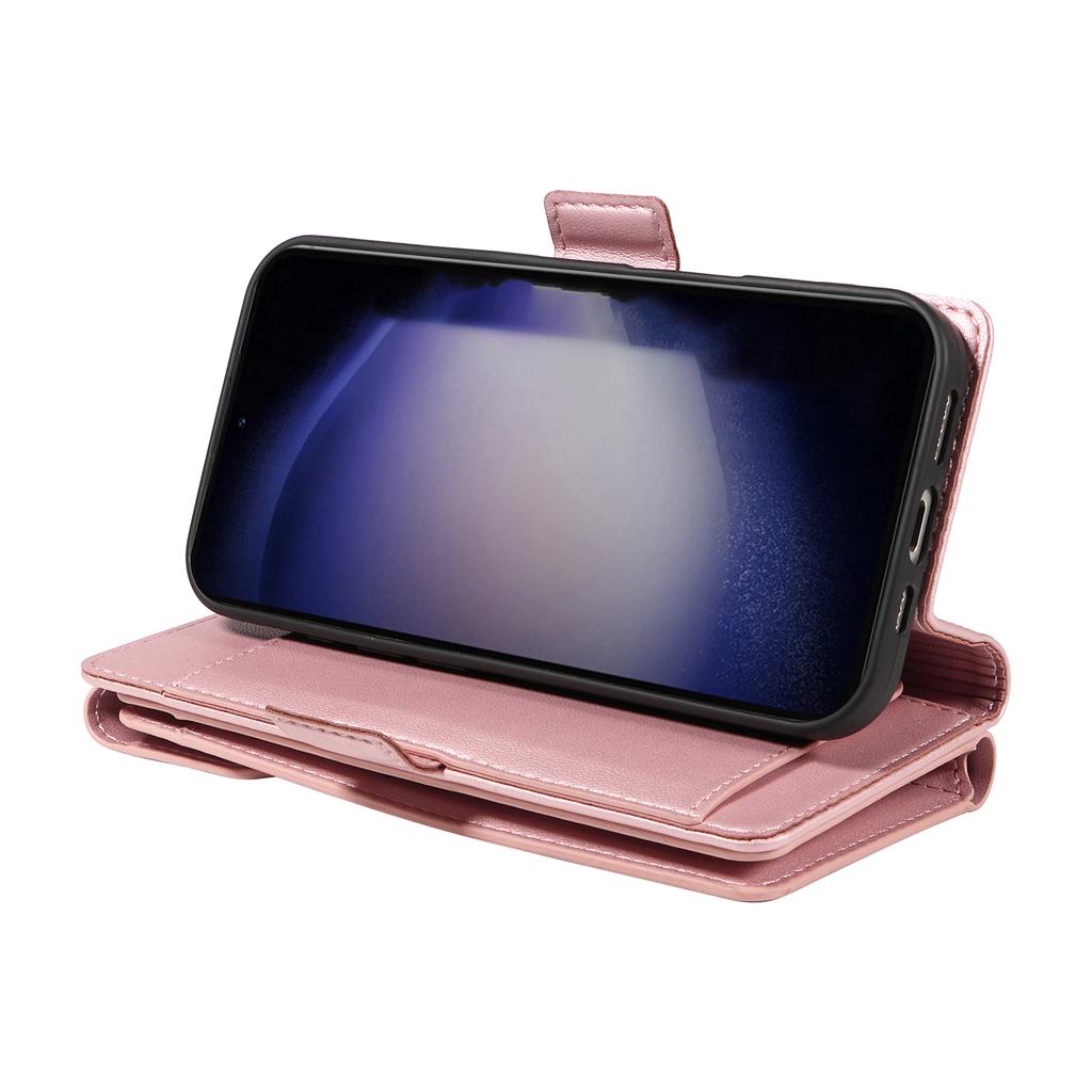 For Samsung Galaxy S23 Case with Multi-Card Holder and Strap PU Leather Phone Cover Stand