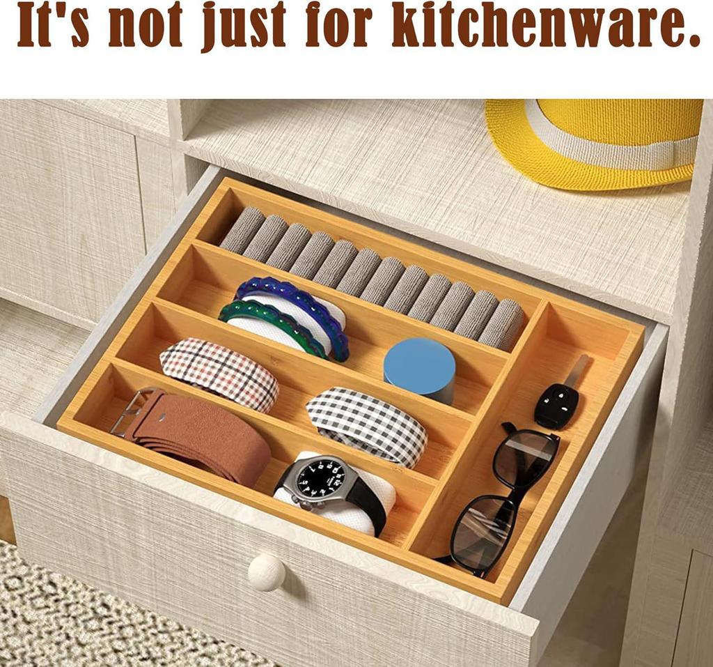 Bamboo Storage Box: 5-Compartment Cutlery and Silverware Tray for Kitchen or Bedroom