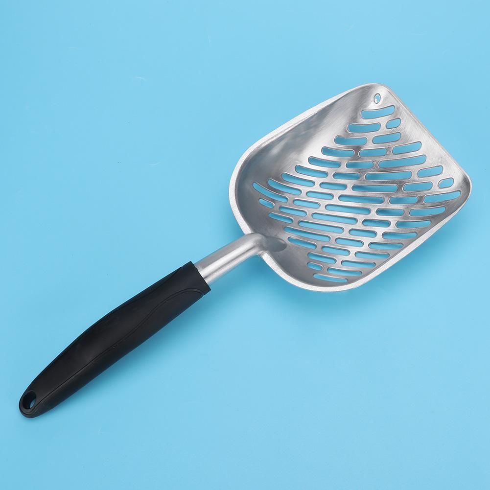 Aluminum Alloy Pet Cat Litter Scoop Sifter Shovel Hollow Dog Puppy Waste Holder(Black)