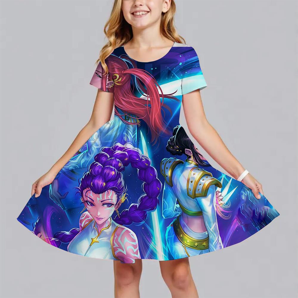 Girls Dress Summer Kids Clothes Huntrix Kpop Demon Hunters Princess Dresses Fashionable Children's Party Performance Birthday