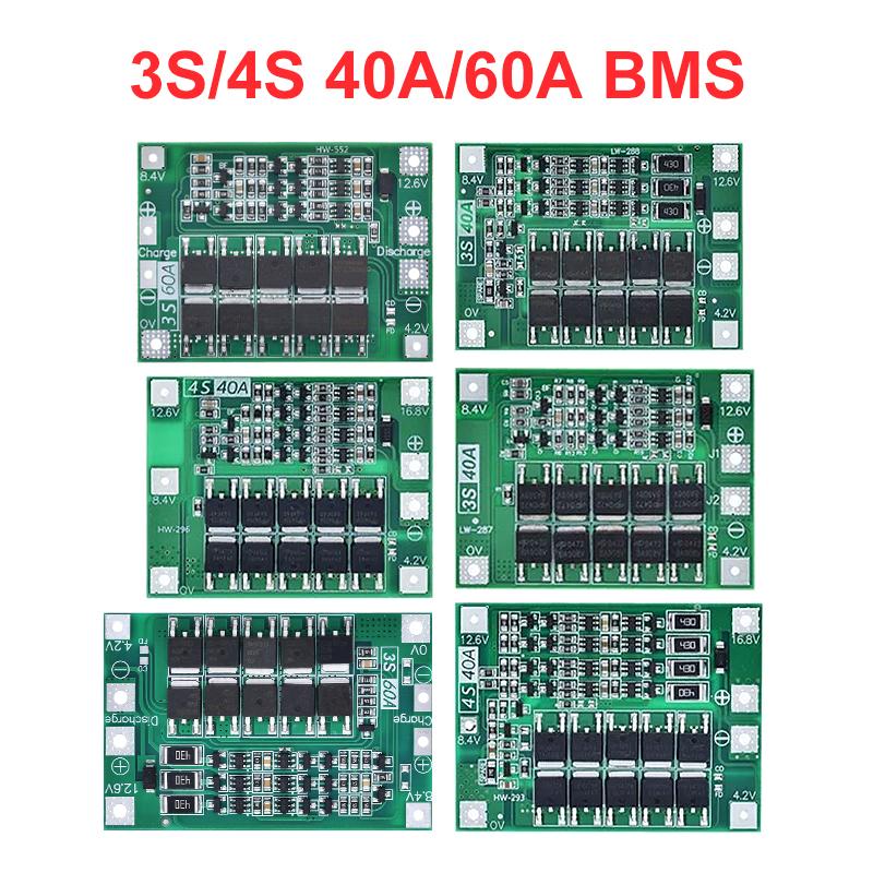 3S/4S 40A 60A Li-Ionen Lithium-Batterie Lade-Schutzplatine 18650 BMS für Bohrmotor 11,1V 12,6V/14,8V Verbessern/Ausgleichen