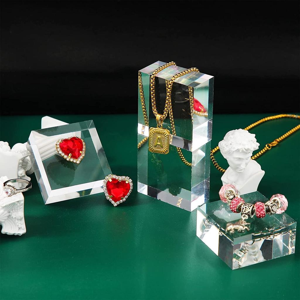 4PCS Acrylic Square Display Block 5x5x3cm Clear Polished Cube Acrylic Jewelry Display Stand Ring Showcase Display Holder Base