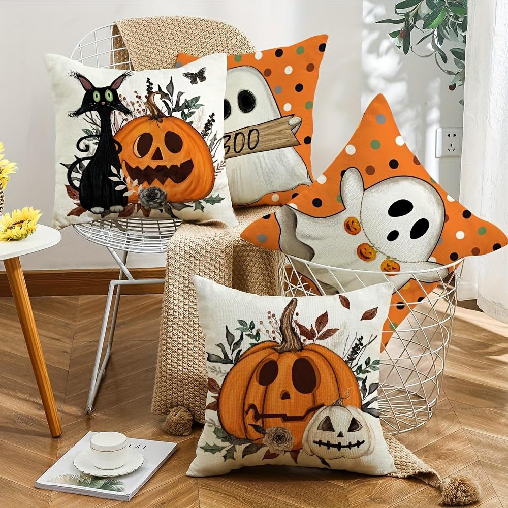 1pc Halloween Cushion Cover Black Cat Pumpkin Ghost Pattern Decorative Pillowcase Suitable for Bedroom Decoration Festival Gifts