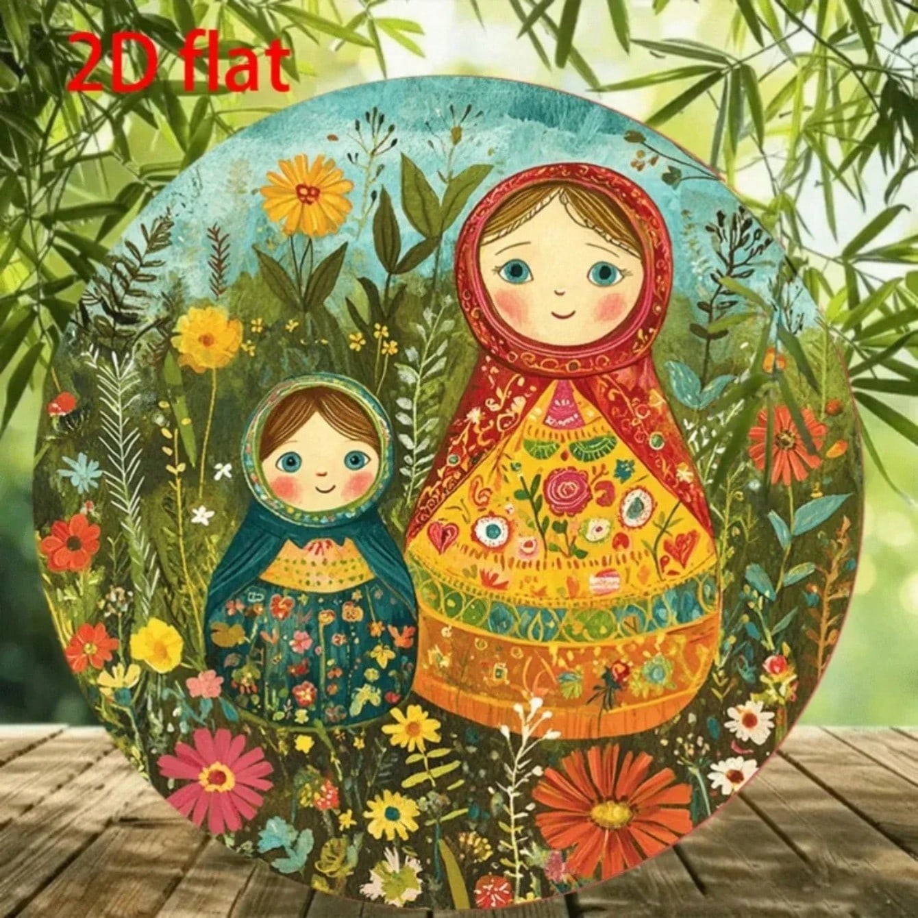 Flat Metal Wall Art Colorful Russian Dolls Floral Rustic Contemporary Room Decor 20x20 разноцветный