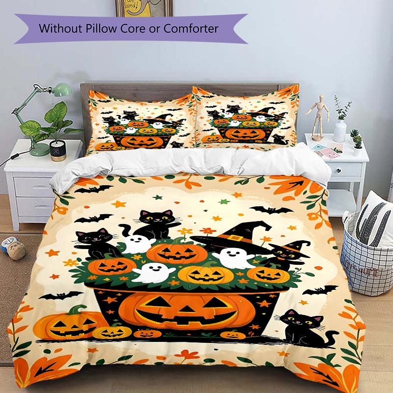 3pcs Halloween Decorations Bedding Set - 1 Duvet Cover + 2 Pillowcases(Core Not Included), Machine Washable Polyester yy251216131