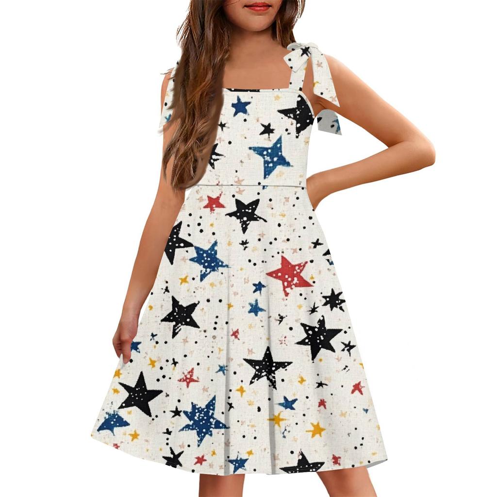 Kinder Jumpsuit Ärmellos Tasche Eckiger Ausschnitt Lässig Unabhängigkeitstag Print Kleid