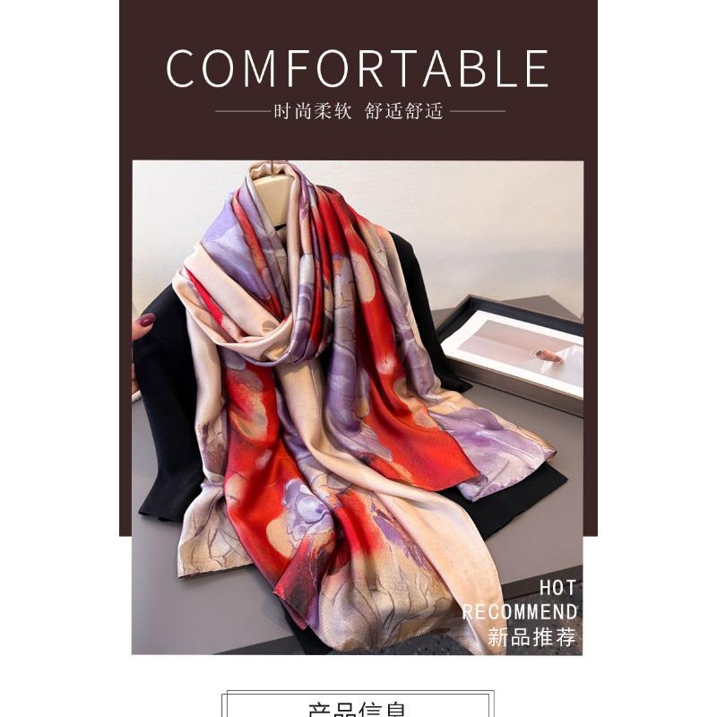 Spring and summer thin printing simulation silk brocade sunscreen contrasting flower silk scarf long scarf shawl versatile headscarf scarf