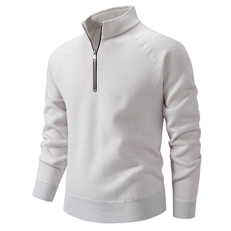 Autumn And Winter Men'S Stand-Up Collar Half-Zipper Knitted Sweater Simple Solid Color Fleece Thickened Casual Sweater Top