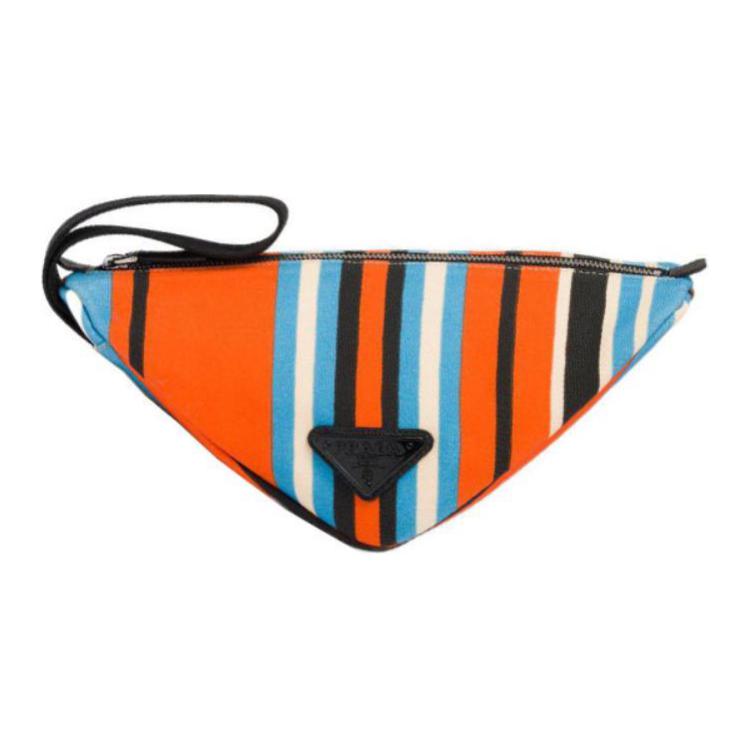 

Prada Embossed Painted Metal Triangle Logo Striped Canvas Tote Bag Clutch Men Handbags Orange 2NE053_2D0Z_F0049 Box(Basic Set+Box)