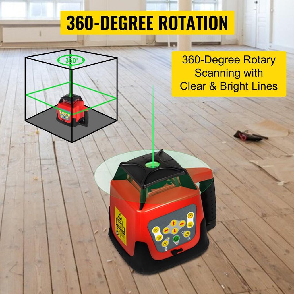 Green Rotary Laser Level Kit with Adjustable Tripod and 5M Staff, 500M Range, 360 Degree Rotary Scanning, Self-Leveling Laser Level System Kit, for