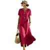 Summer European and American new women's casual solid color cotton and linen, short-sleeved dresses, women's skirts