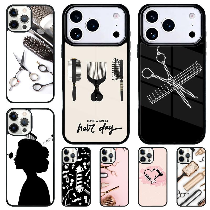 Hair Stylist Scissors Brush Switch Phone Case for iPhone 17 Air 16 15 11 12 14 13 Pro Max Shockproof Cover
