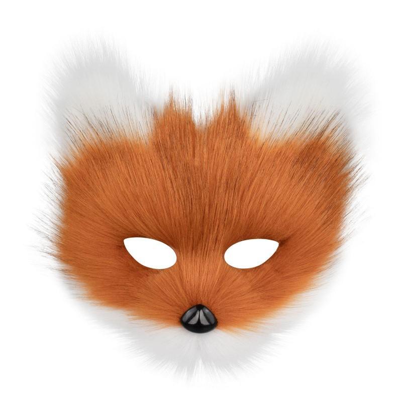 Plush Half-Face Cat Fox Mask Halloween Party Cosplay Costume Accessory Adult Unisex