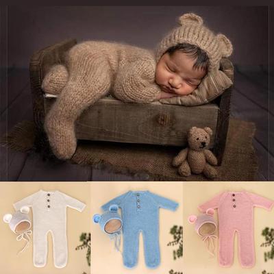 Gebreide Mohair Beer Romper & Muts Set voor Pasgeborenen