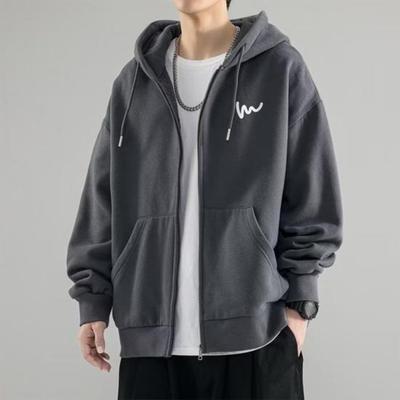 Men Winter Hooded Coat Streetwear Mid Length Jacket Zip Up Cardigan Outerwear with Pockets Loose Fit Sport Drawstring