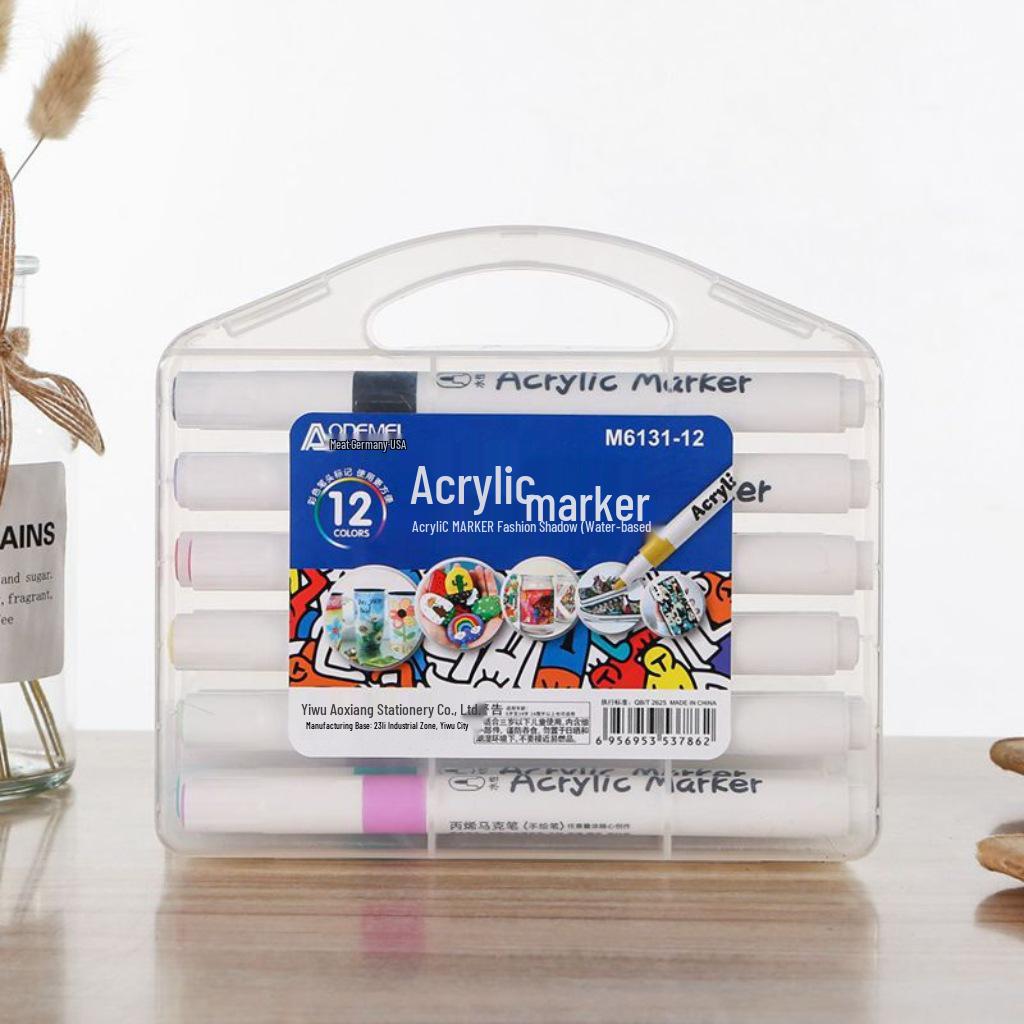 12-Color Acrylic Marker Set for Students' Art & DIY Projects