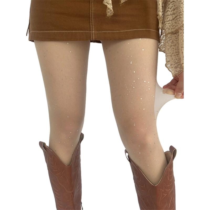 Women Sweet JK Preppy Ultra-Thin Sheer Pantyhose Stockings Glitter Rhinestones Dots See-Through Tights Leggings Hosiery