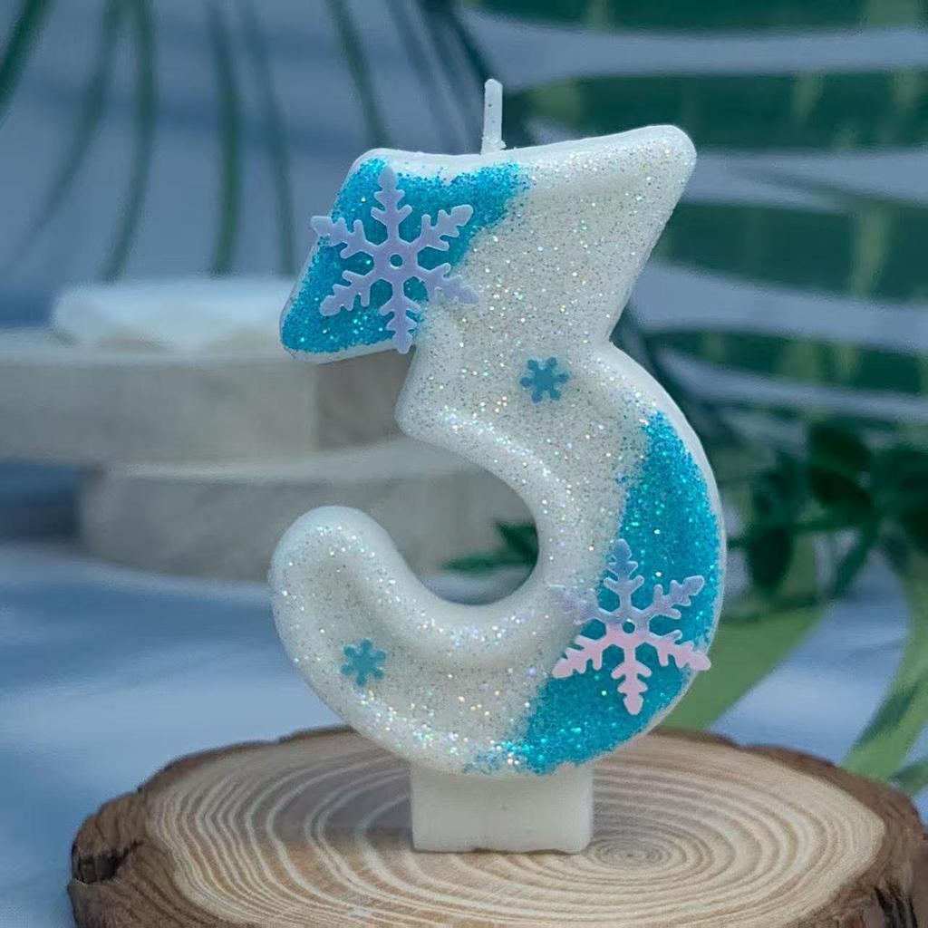 Frozen Princess Themed Snowflake Number Candles for Children's First Birthday Cake Decoration