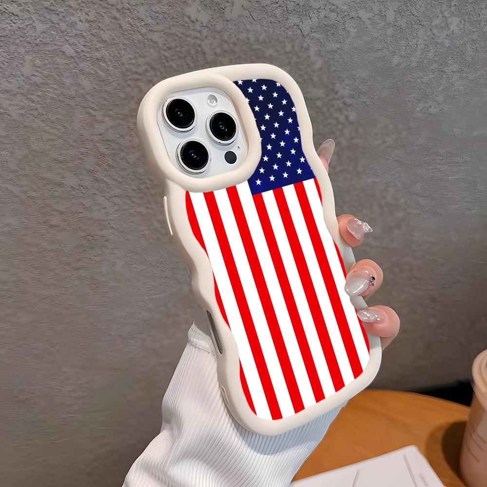 USA America Flag Wavy Edge TPU Mobile Phone Case for iPhone 17 16 15 14 13 12 11 Air Pro Max Plus Colorful Cover