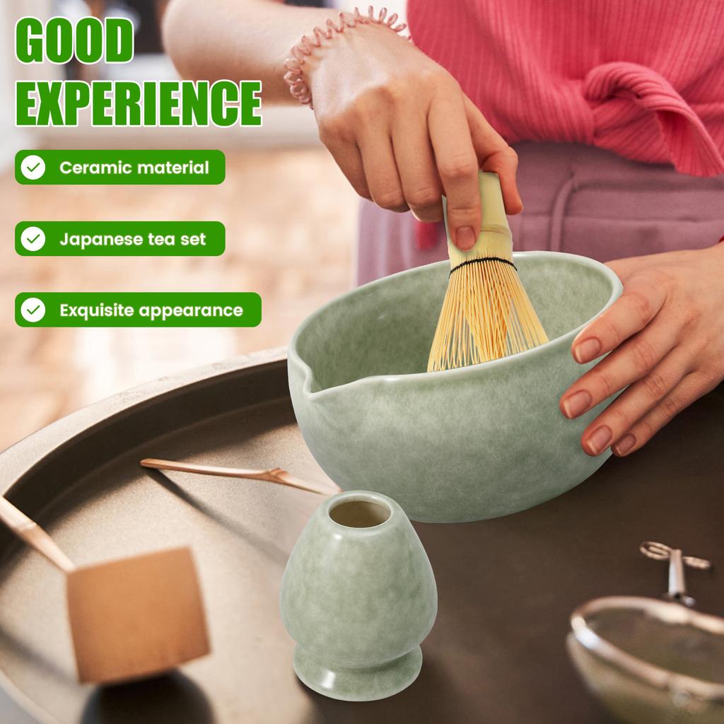 Matcha Bowl and Whisk Holder Set Japanese Matcha Tea Mixing Tool Tea Bowl Whisk Stand for Beverage Shop Cafe Matcha Drink Making