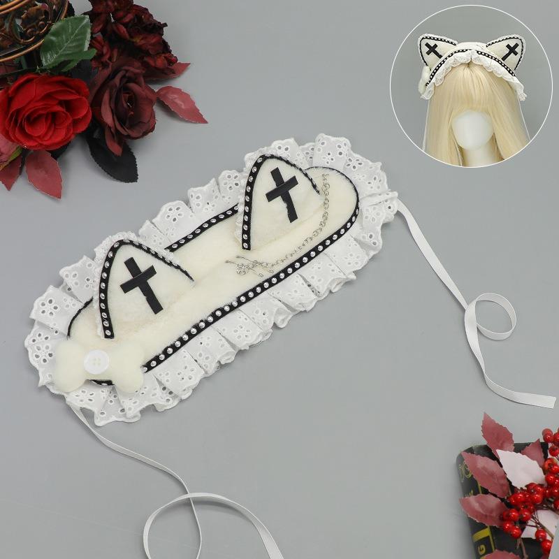 Mroczna Gotycka Opaska z Kocimi Uszami z Nitami Metalowy Krzyż Kocie Uszy Akcesoria do Włosów Subkultura Punk Nakrycie Głowy z Kocimi Uszami