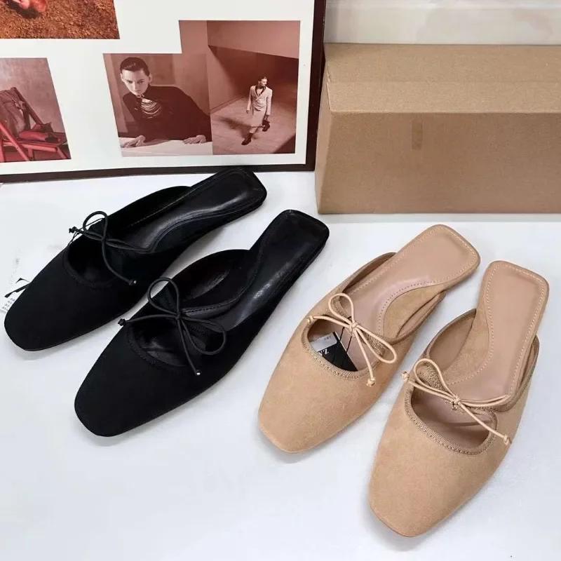 Fashion 2025 Summer Women Mules Shoes Brand Designer Butterfly-knot Comfort Casual Slip on Light Large Size Shallow Ladies Flat Sandals