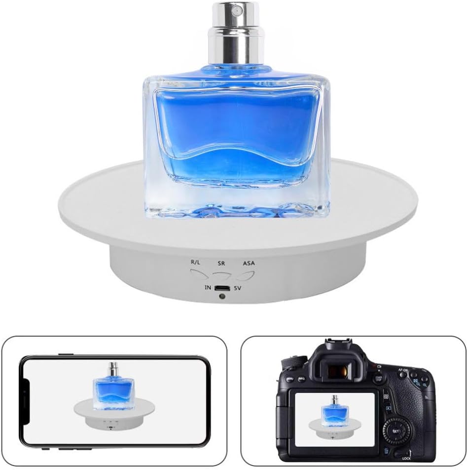 Rotating Display Stand 360 Electronic Turntable Display Spinner Stand with 7.87inch/17.6lbs Load Mirror Cover and USB