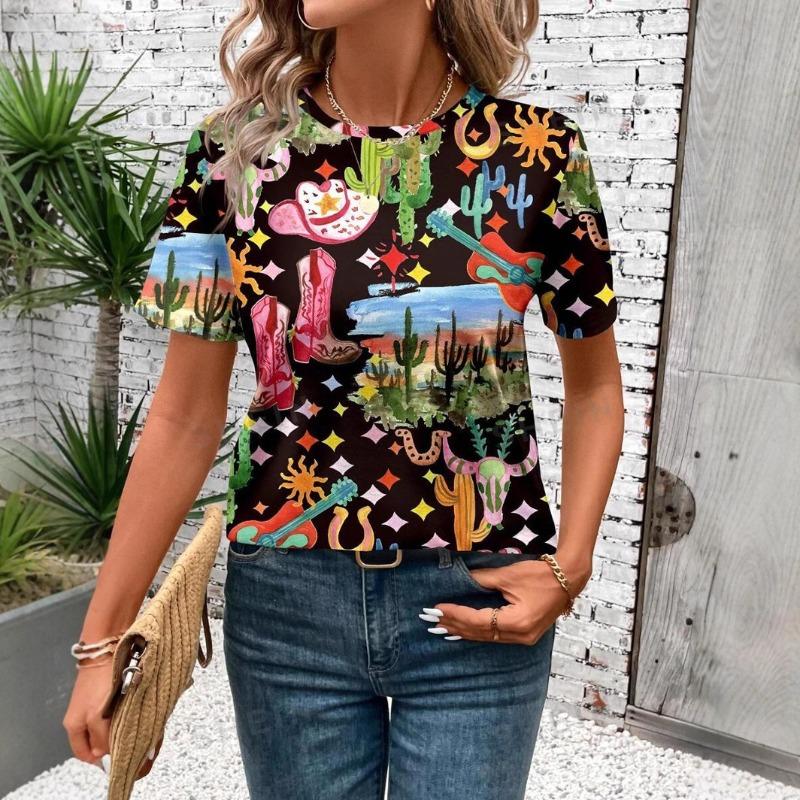Fashion Hot Sale Christmas Halloween Double Series 3D Printed Women's Trend Crew Neck Loose Short Sleeve T-Shirt