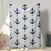 Nautical Anchor Fleece Blanket Blue and White Design Soft Cozy Throw Home Decor for Living Room or Bedroom Gift for Beach Lovers