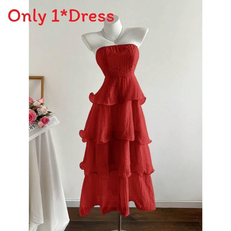Summer Knit Dress With Ruffled Hem And High Waist For Women