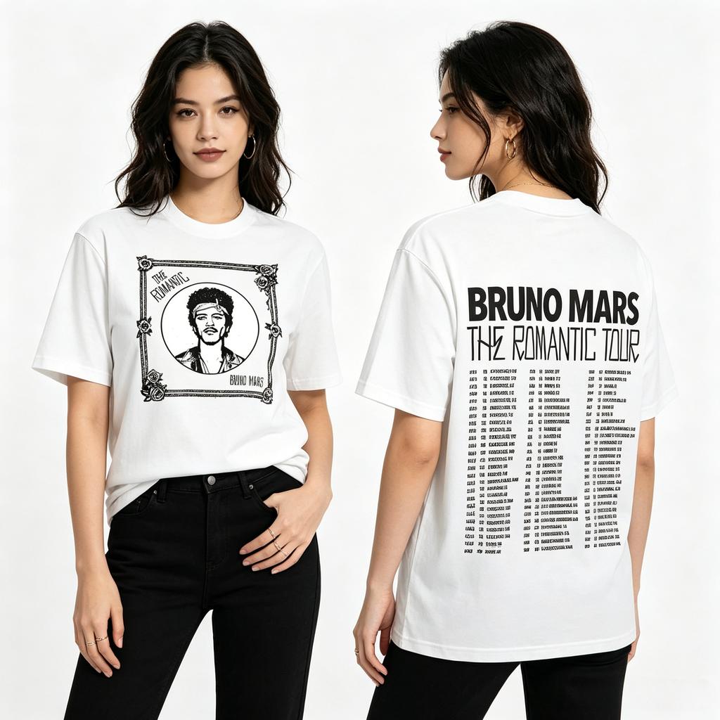 Bruno Mars The Romantic Tour 2026 Graphics New T-shirt 100%Cotton Men's Women's Popular Streetwear Casual Fan Tshirt Casual Tops Unisex,gift,Top