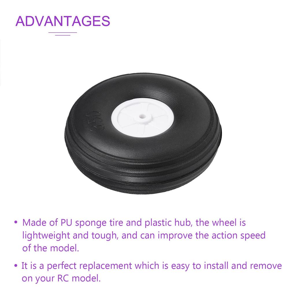 DMiotech 2pcs 88mm PU Sponge Wheels with Hubs for RC Airplane Tires, RC Cars, Model Ships, DIY Projects