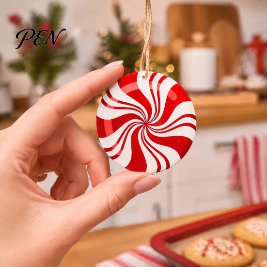 Macaron Color Tree Decorations Wooden Christmas Balls, Candy Stripe Hanging Ornaments, Ornaments Festive Pendant for Holiday Home Party Photo Props