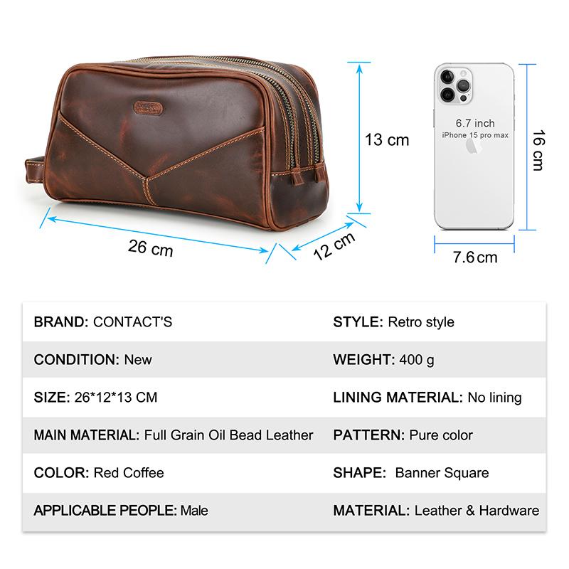 CONTACT'S Taštička na kosmetiku z pravé kůže ve vintage stylu pro muže, kosmetická taštička, cestovní taštička, pánská toaletní taštička, taštička na mytí