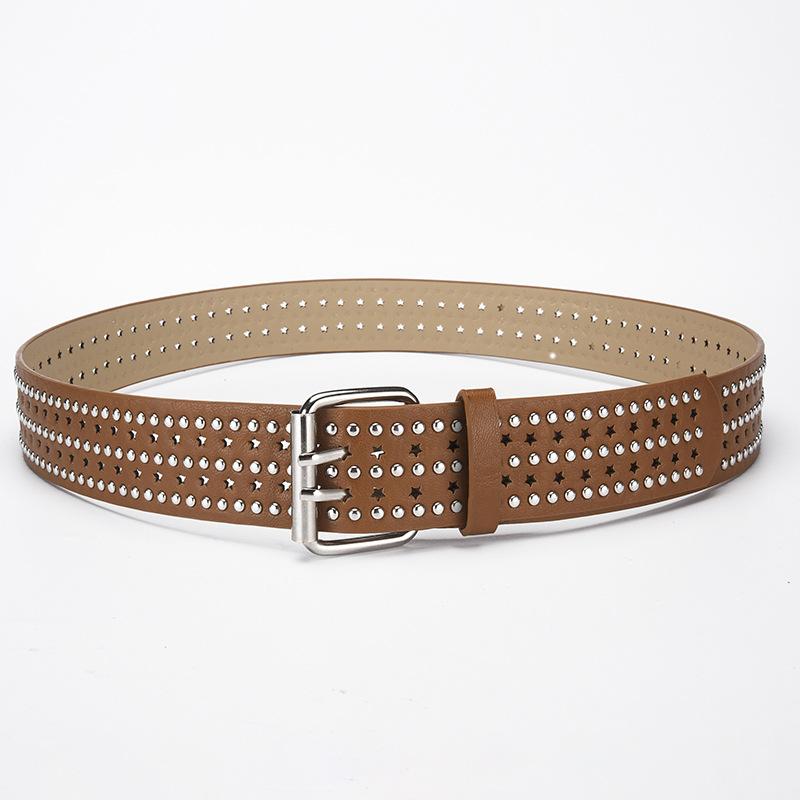 Punk Style Rivet Punching Personalized Women'S Belt Decorative Fan Pin Buckle Wide Belt