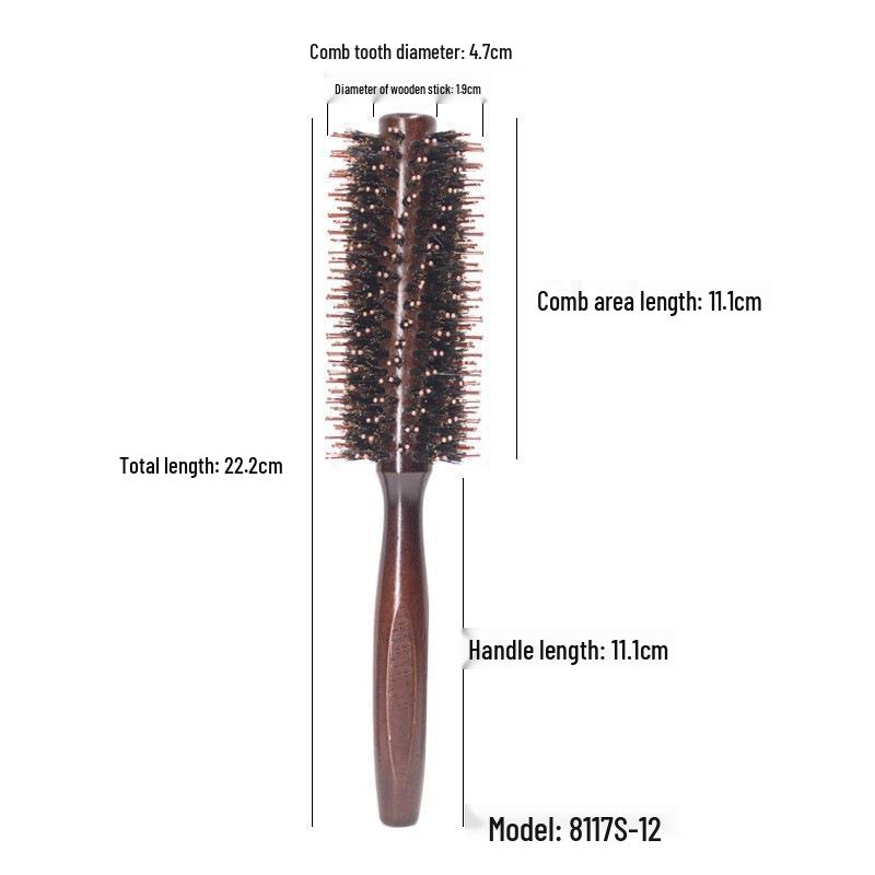 Boar Bristle Wood Roller Comb for Straight & Curly Hair Styling
