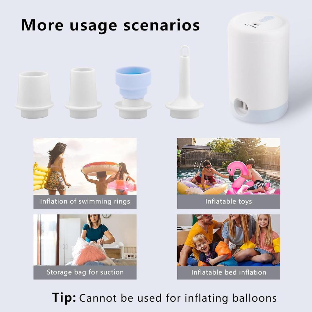 CKCLR Electric Vacuum Storage Bag Pump, 1500mAh Battery Portable Air Pump, 20W Electric Air Pump for Inflatable Paddling Mattresses Pool Beach Toys