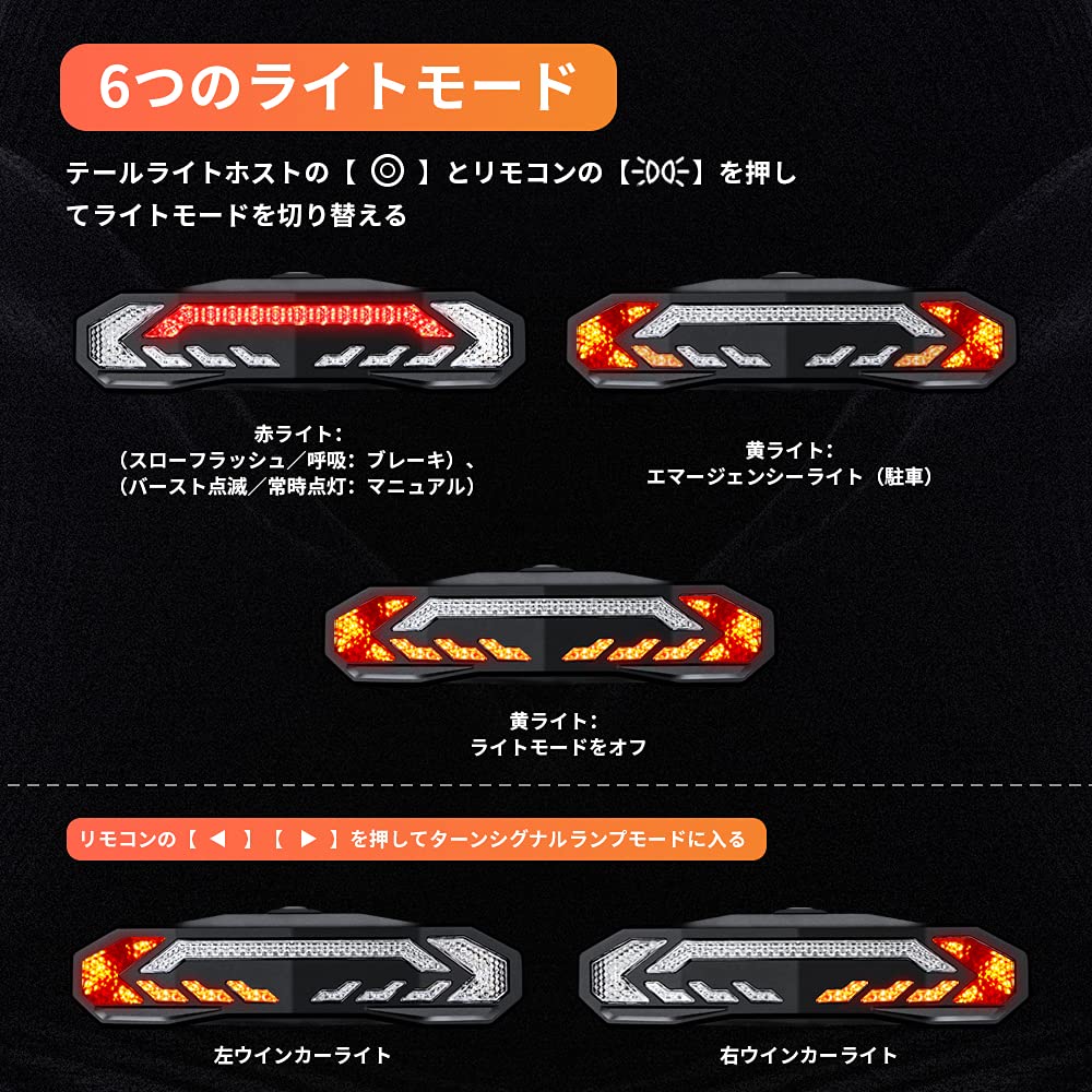 ONVIAN Bicycle Turn Signal Light with Bicycle Turn Tail 5 Lighting Smart Brake Auto Light and Vibration Smart Road Bike Rear Left and Right Turn