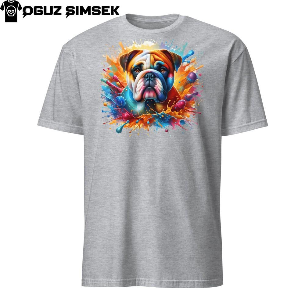 

Colorful British Bulldog Unisex T-Shirt Unique Paint Splashes Design Sizes S-3XL M