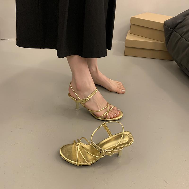 Fashion Gold Simple Thin Belt Fashion Sandals for Women 2024 Summer Designer Women's Slingback Sandals Sexy Thin Heel Party High Heels