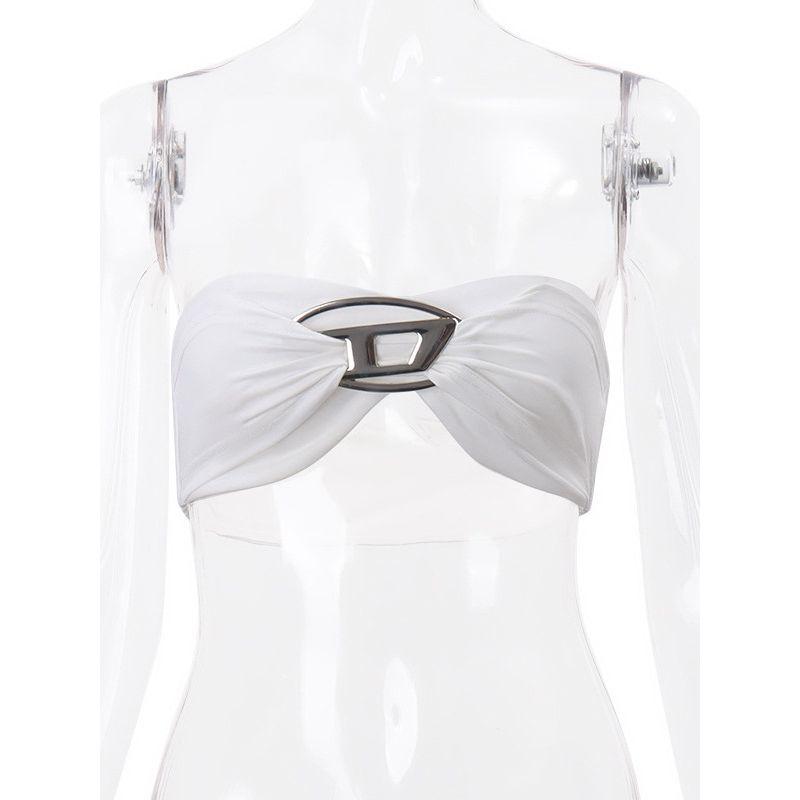 Europe and America Cross Border 2025 New Arrival Y2g Metal Decoration Tube Top Tops Female Sexy Pure Desire Fancy Inner Wear Outer Wear