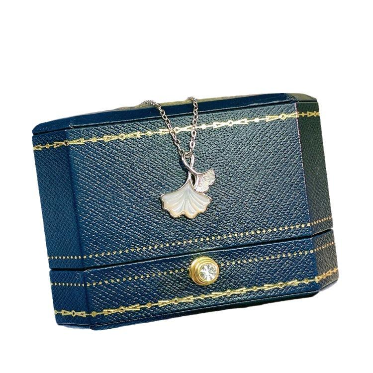 Three Lives Lucky Women's Ginkgo Leaf Pendant Necklace with White Mother-of-Pearl