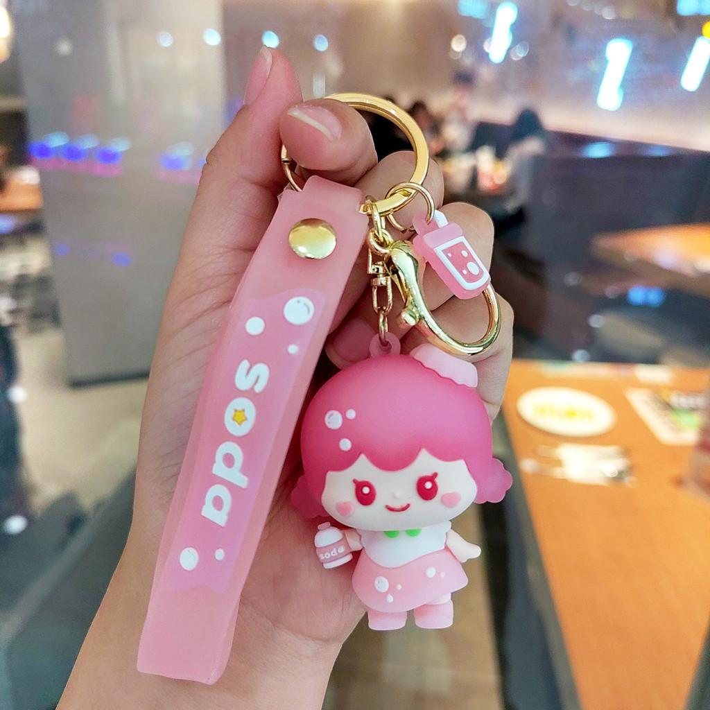 Adorable Cartoon Silicone Keychain Trinket Cute Cat Wolf Keyring For Gifting