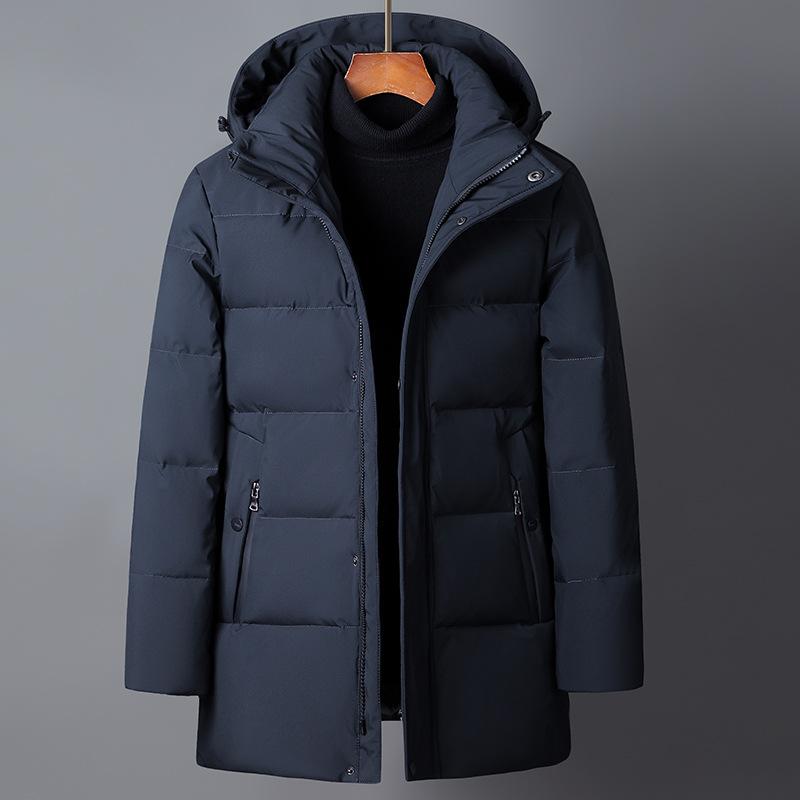 

Зимняя водонепроницаемая верхняя одежда Теплые повседневные пуховики с капюшоном Деловой повседневный стиль Утолщенные пуховики из белого утиного пуха Уличные ветрозащитные пальто 2XL темно-синий
