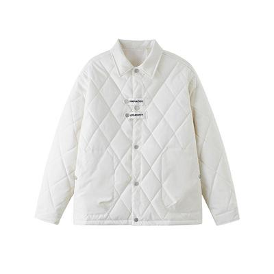 2025 Autumn/Winter Men's Quilted Checkered Cotton Jacket - Trendy, Warm, Lapel Outerwear